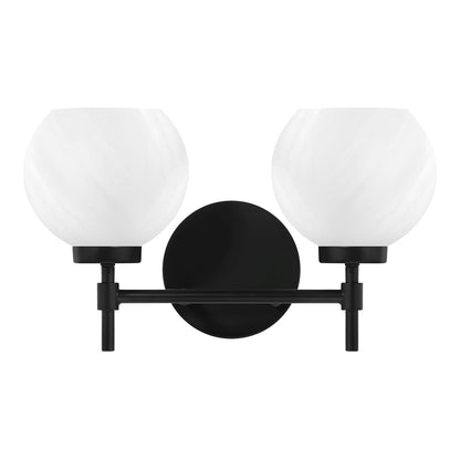 Savoy House Hannah 16in 2-Light Vanity Light | Vintage Matte Black and White Strie Glass | Bathroom Vanity | 16 x 7 x 8 in | Model L8-9621-2-BK