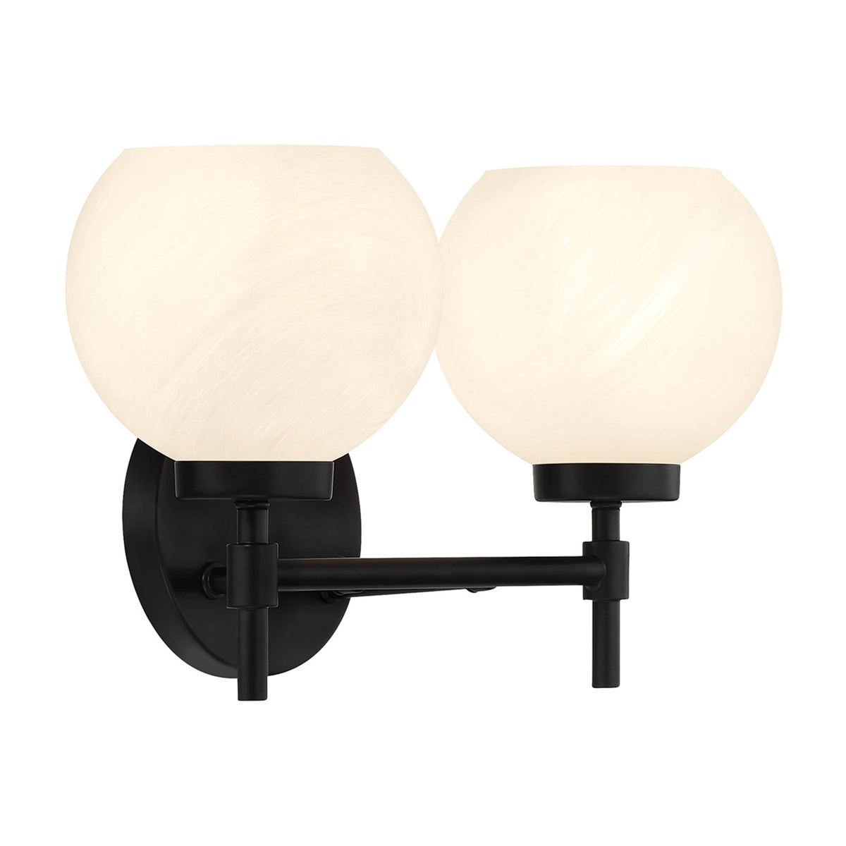 Savoy House Hannah 16in 2-Light Vanity Light | Vintage Matte Black and White Strie Glass | Bathroom Vanity | 16 x 7 x 8 in | Model L8-9621-2-BK
