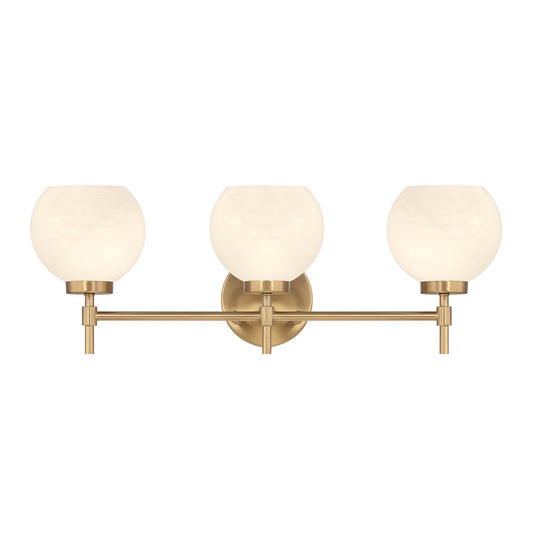 Savoy House Hannah 24in 3-Light Vanity Light | Vintage Warm Brass and White Strie Glass | Bathroom Vanity | 24 x 7 x 8 in | Model L8-9621-3-322