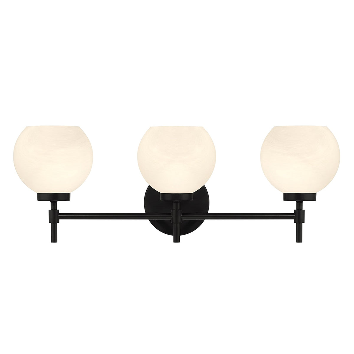 Savoy House Hannah 24in 3-Light Vanity Light | Vintage Matte Black and White Strie Glass | Bathroom Vanity | 24 x 7 x 8 in | Model L8-9621-3-BK