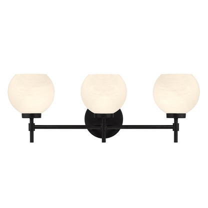 Savoy House Hannah 24in 3-Light Vanity Light | Vintage Matte Black and White Strie Glass | Bathroom Vanity | 24 x 7 x 8 in | Model L8-9621-3-BK