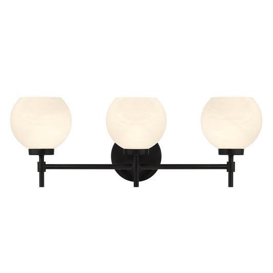 Savoy House Hannah 24in 3-Light Vanity Light | Vintage Matte Black and White Strie Glass | Bathroom Vanity | 24 x 7 x 8 in | Model L8-9621-3-BK