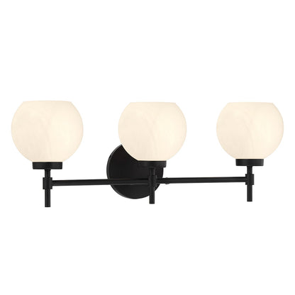Savoy House Hannah 24in 3-Light Vanity Light | Vintage Matte Black and White Strie Glass | Bathroom Vanity | 24 x 7 x 8 in | Model L8-9621-3-BK