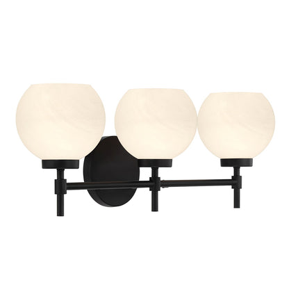 Savoy House Hannah 24in 3-Light Vanity Light | Vintage Matte Black and White Strie Glass | Bathroom Vanity | 24 x 7 x 8 in | Model L8-9621-3-BK