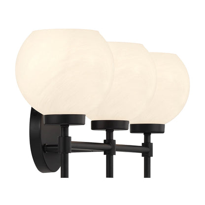 Savoy House Hannah 24in 3-Light Vanity Light | Vintage Matte Black and White Strie Glass | Bathroom Vanity | 24 x 7 x 8 in | Model L8-9621-3-BK