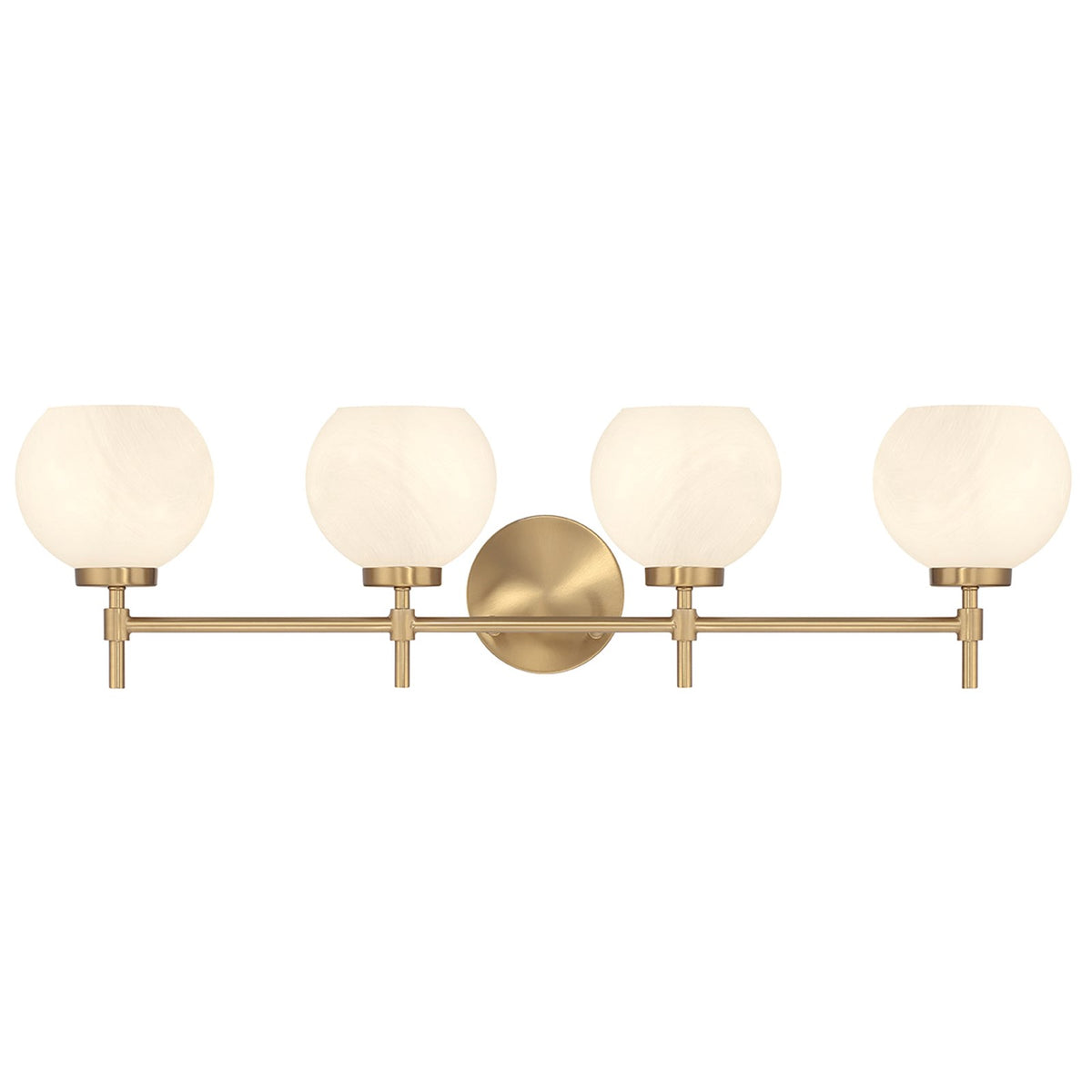 Savoy House Hannah 32in 4-Light Vanity Light | Vintage Warm Brass and White Strie Glass | Bathroom Vanity | 32 x 7 x 8 in | Model L8-9621-4-322