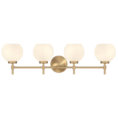Savoy House Hannah 32in 4-Light Vanity Light | Vintage Warm Brass and White Strie Glass | Bathroom Vanity | 32 x 7 x 8 in | Model L8-9621-4-322