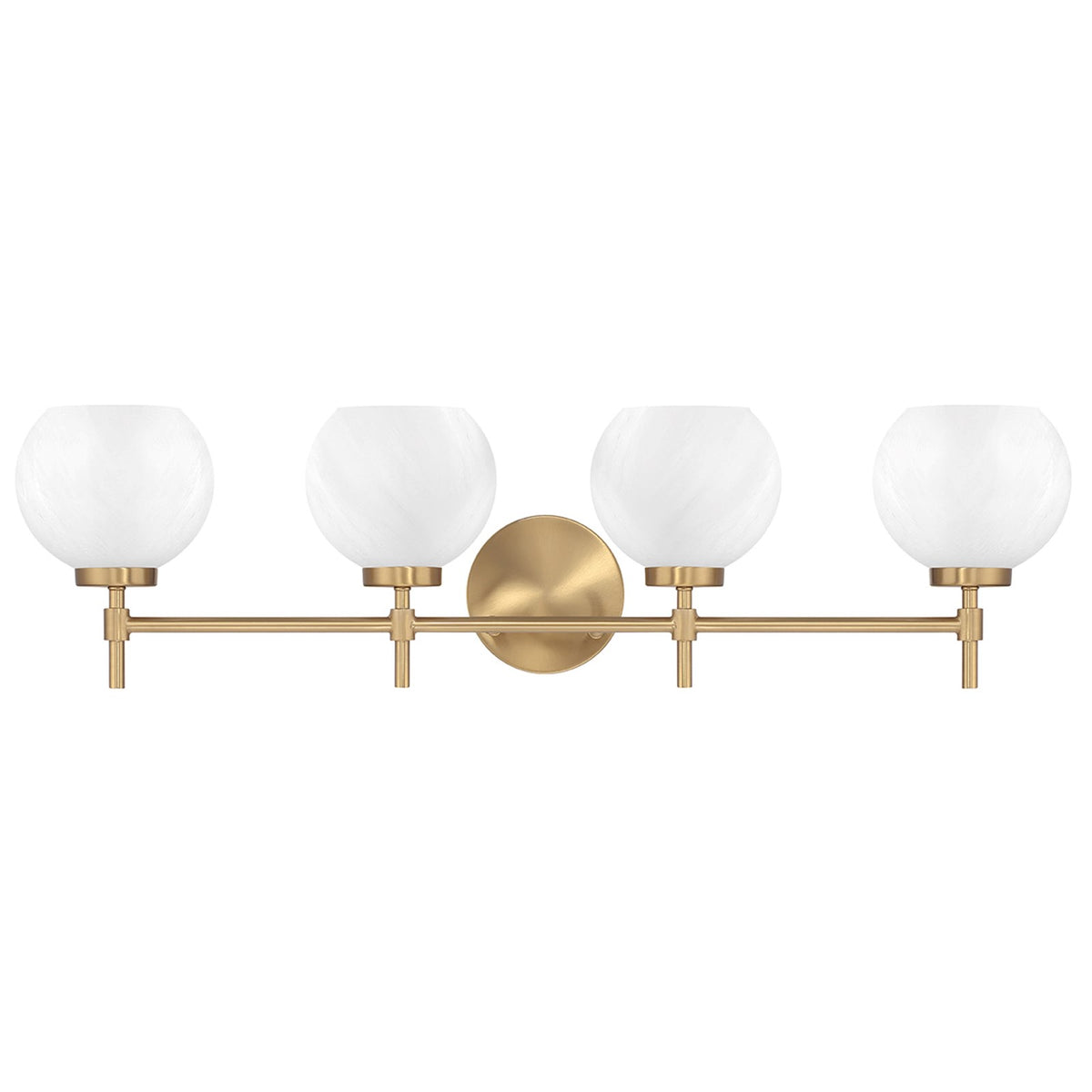 Savoy House Hannah 32in 4-Light Vanity Light | Vintage Warm Brass and White Strie Glass | Bathroom Vanity | 32 x 7 x 8 in | Model L8-9621-4-322