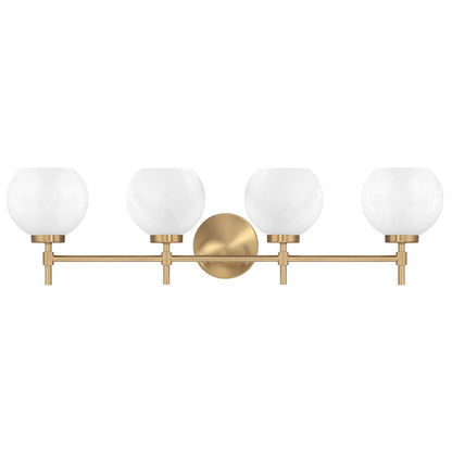 Savoy House Hannah 32in 4-Light Vanity Light | Vintage Warm Brass and White Strie Glass | Bathroom Vanity | 32 x 7 x 8 in | Model L8-9621-4-322