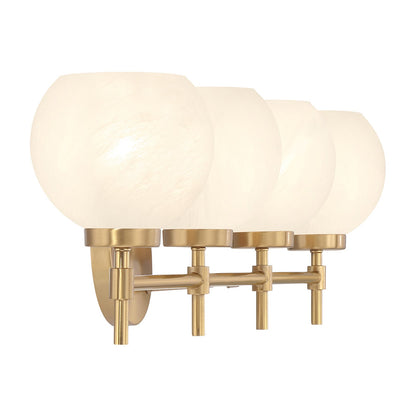 Savoy House Hannah 32in 4-Light Vanity Light | Vintage Warm Brass and White Strie Glass | Bathroom Vanity | 32 x 7 x 8 in | Model L8-9621-4-322