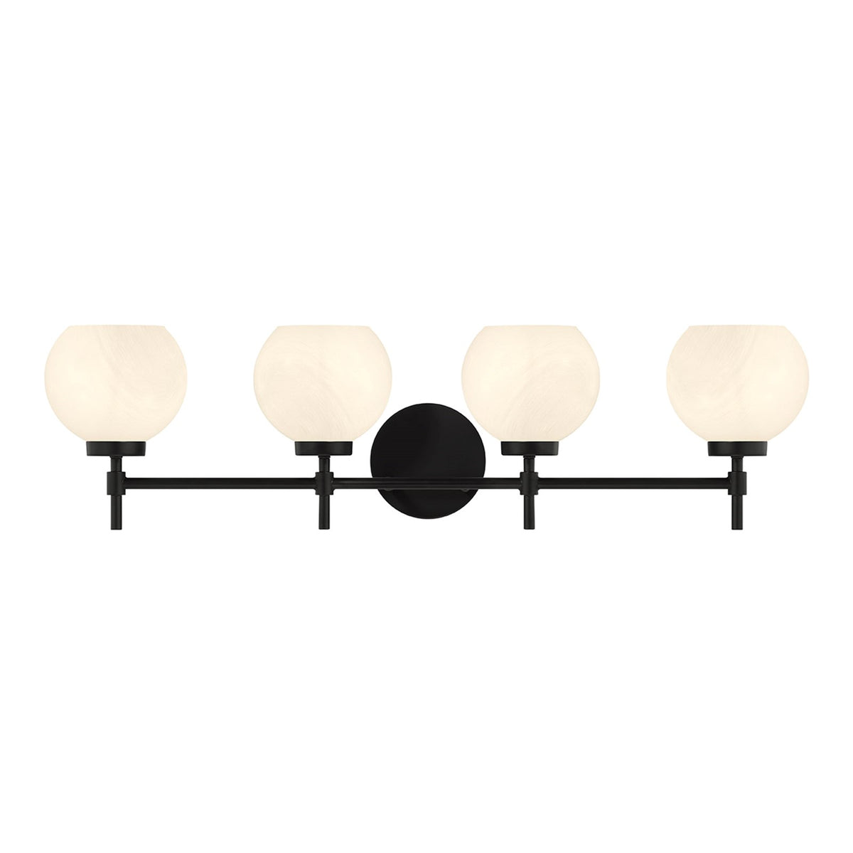 Savoy House Hannah 32in 4-Light Vanity Light | Vintage Matte Black and White Strie Glass | Bathroom Vanity & Powder Room | Model L8-9621-4-BK