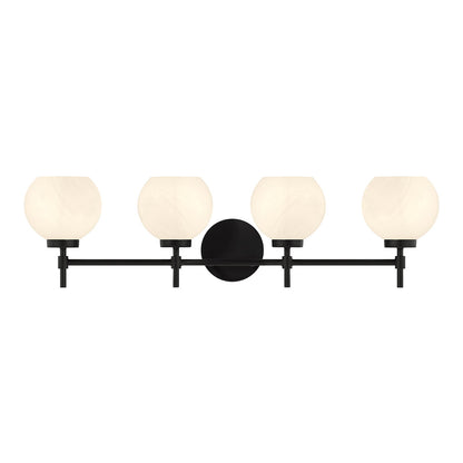 Savoy House Hannah 32in 4-Light Vanity Light | Vintage Matte Black and White Strie Glass | Bathroom Vanity & Powder Room | Model L8-9621-4-BK