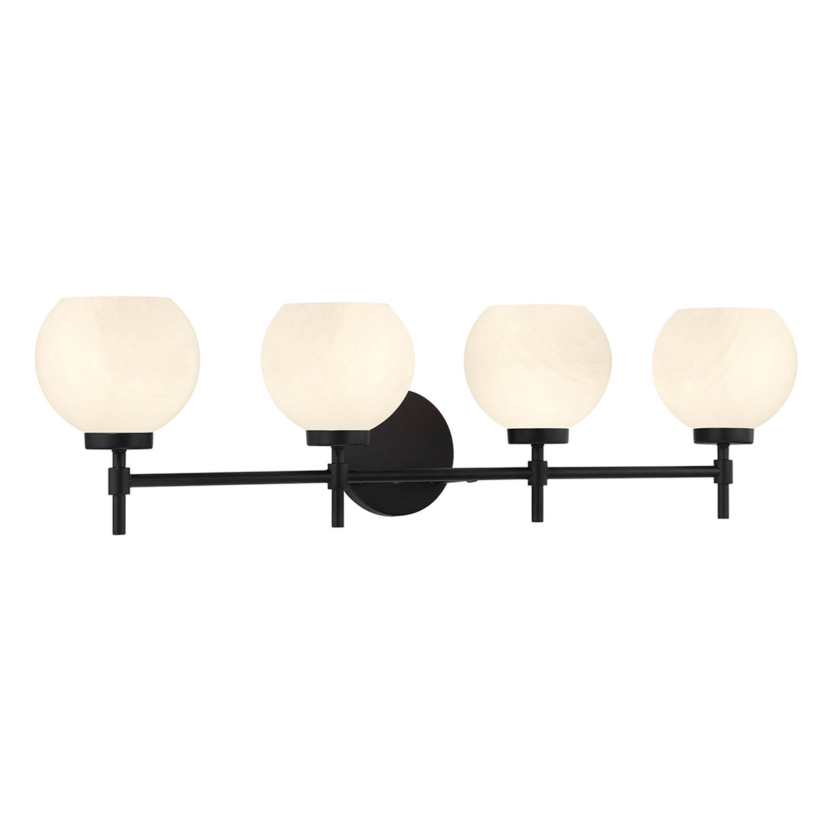 Savoy House Hannah 32in 4-Light Vanity Light | Vintage Matte Black and White Strie Glass | Bathroom Vanity & Powder Room | Model L8-9621-4-BK