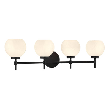 Savoy House Hannah 32in 4-Light Vanity Light | Vintage Matte Black and White Strie Glass | Bathroom Vanity & Powder Room | Model L8-9621-4-BK