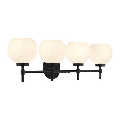 Savoy House Hannah 32in 4-Light Vanity Light | Vintage Matte Black and White Strie Glass | Bathroom Vanity & Powder Room | Model L8-9621-4-BK
