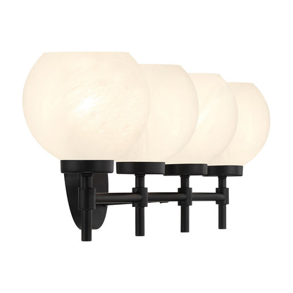 Savoy House Hannah 32in 4-Light Vanity Light | Vintage Matte Black and White Strie Glass | Bathroom Vanity & Powder Room | Model L8-9621-4-BK