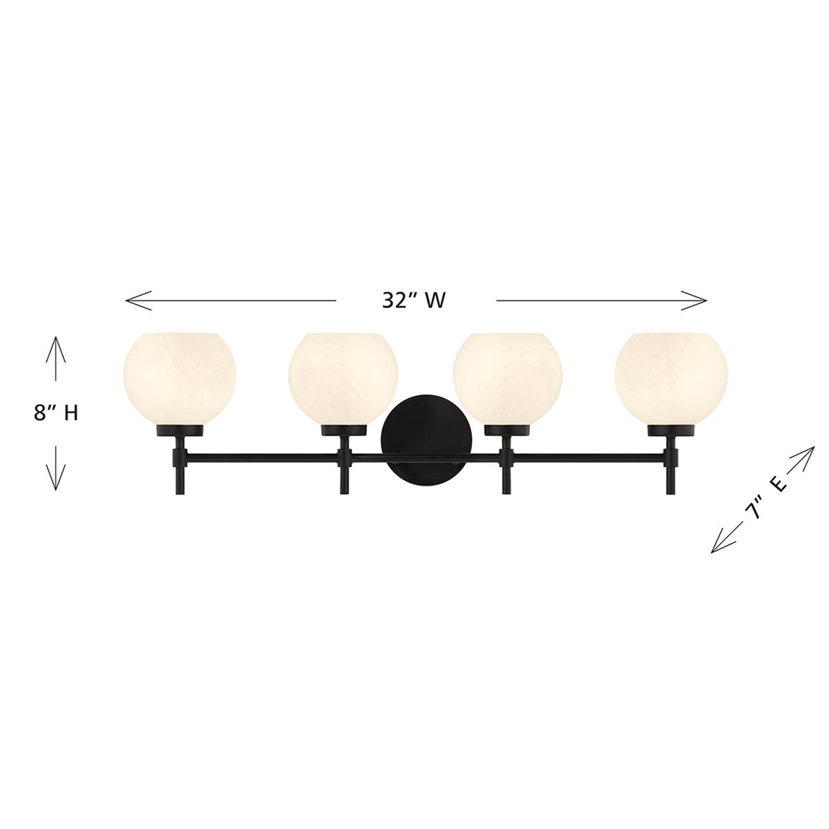 Savoy House Hannah 32in 4-Light Vanity Light | Vintage Matte Black and White Strie Glass | Bathroom Vanity & Powder Room | Model L8-9621-4-BK