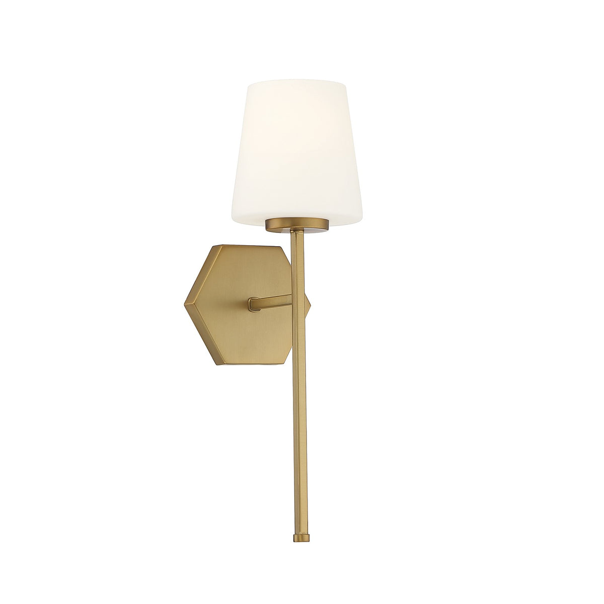 Savoy House Conover 17in 1-Light Wall Sconce | Modern Warm Brass and White Opal Glass | Bedroom & Hallway | 5.5 x 6.5 x 17.25 in | Model L9-2222-1-322