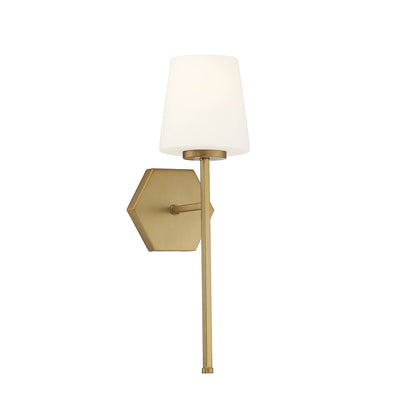 Savoy House Conover 17in 1-Light Wall Sconce | Modern Warm Brass and White Opal Glass | Bedroom & Hallway | 5.5 x 6.5 x 17.25 in | Model L9-2222-1-322