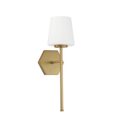Savoy House Conover 17in 1-Light Wall Sconce | Modern Warm Brass and White Opal Glass | Bedroom & Hallway | 5.5 x 6.5 x 17.25 in | Model L9-2222-1-322