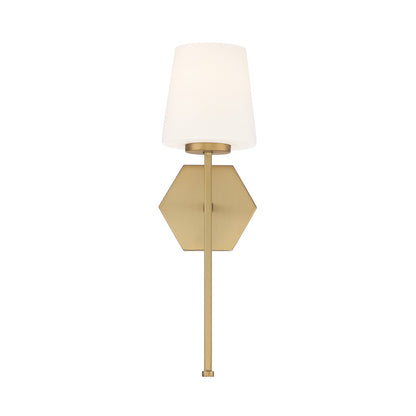 Savoy House Conover 17in 1-Light Wall Sconce | Modern Warm Brass and White Opal Glass | Bedroom & Hallway | 5.5 x 6.5 x 17.25 in | Model L9-2222-1-322
