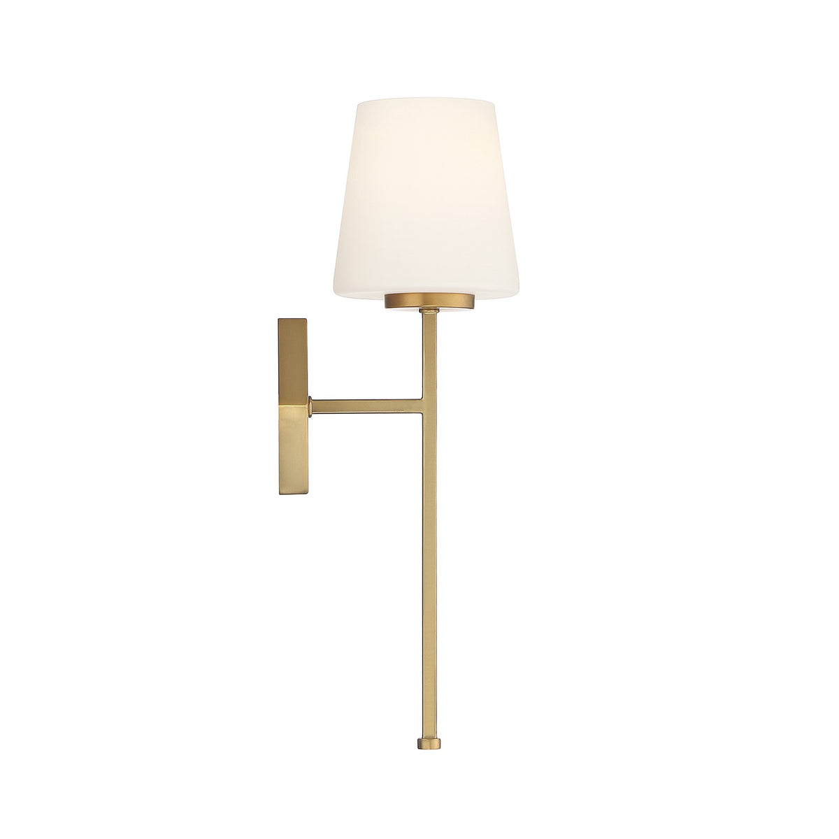Savoy House Conover 17in 1-Light Wall Sconce | Modern Warm Brass and White Opal Glass | Bedroom & Hallway | 5.5 x 6.5 x 17.25 in | Model L9-2222-1-322