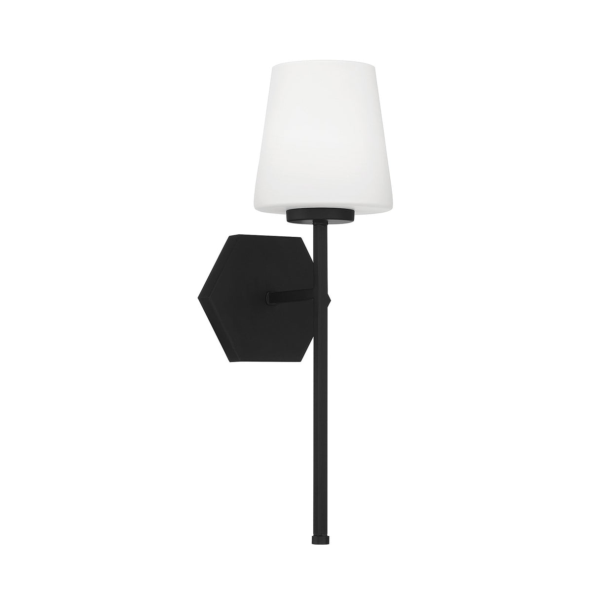Savoy House Conover 17in 1-Light Wall Sconce | Modern Matte Black and White Opal Glass | Bathroom Vanity & Hallway | Model L9-2222-1-89