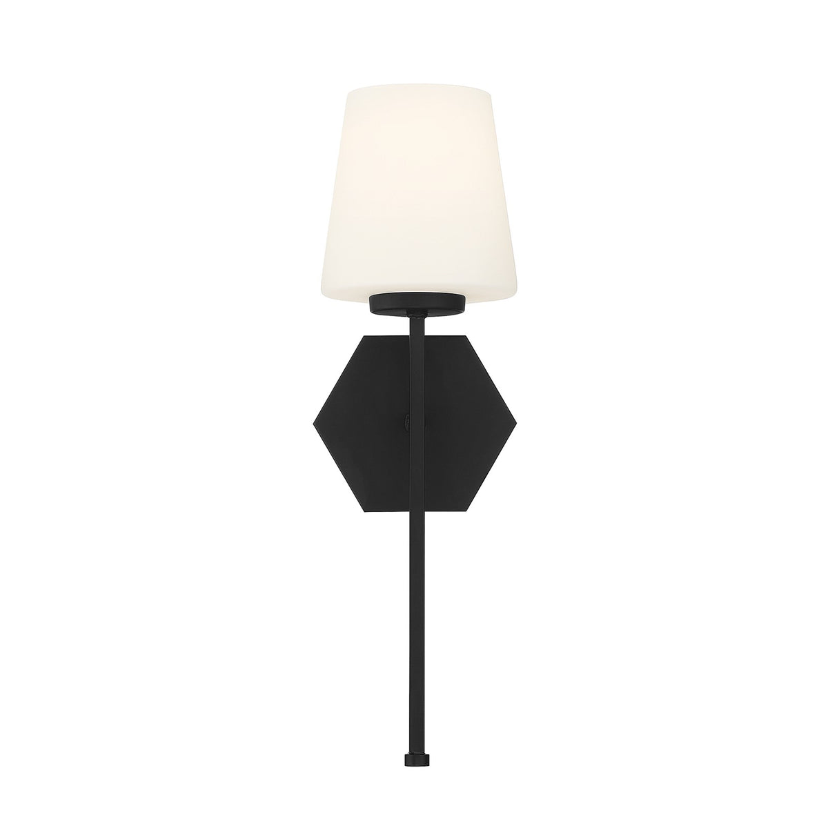 Savoy House Conover 17in 1-Light Wall Sconce | Modern Matte Black and White Opal Glass | Bathroom Vanity & Hallway | Model L9-2222-1-89