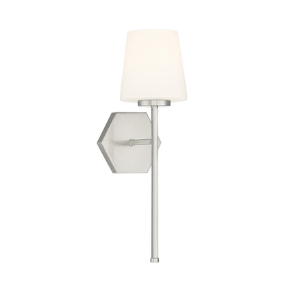 Savoy House Conover 17in 1-Light Wall Sconce | Modern Satin Nickel and White Opal Glass | Bathroom Vanity & Hallway | Model L9-2222-1-SN