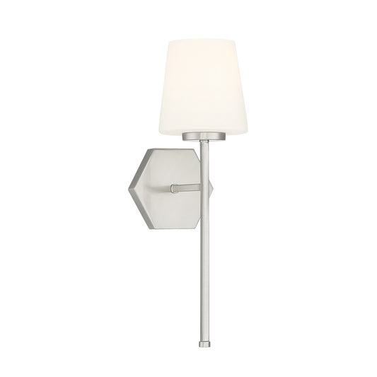 Savoy House Conover 17in 1-Light Wall Sconce | Modern Satin Nickel and White Opal Glass | Bathroom Vanity & Hallway | Model L9-2222-1-SN