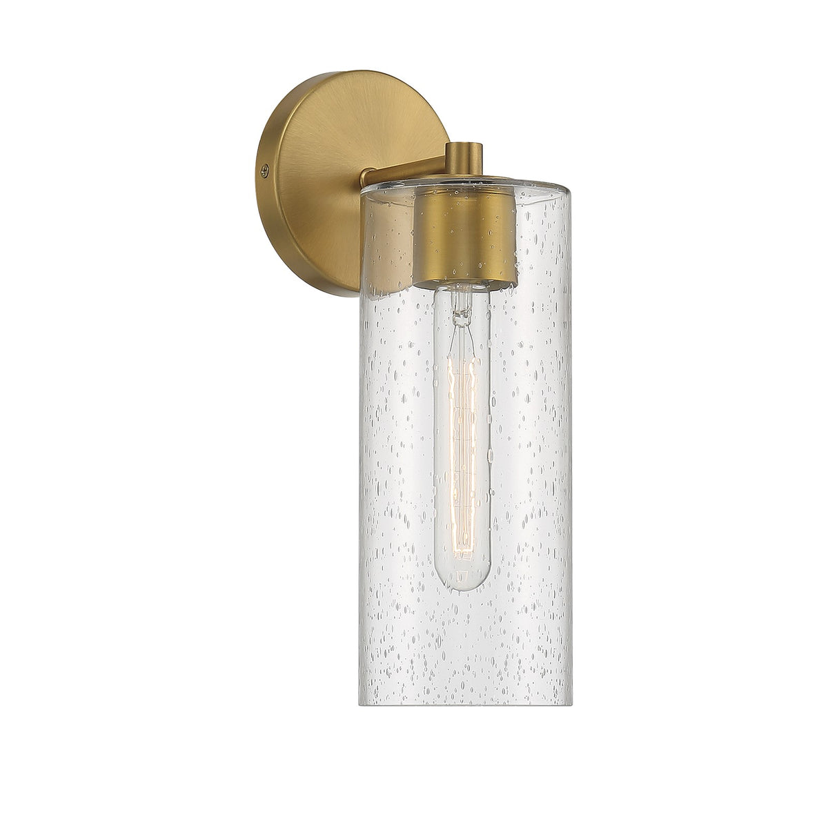 Savoy House Ricci 13.5in 1-Light Wall Sconce | Modern Warm Brass and Clear Seeded Glass | Bedroom & Hallway | 5 x 7 x 13.5 in | Model L9-2460-1-322