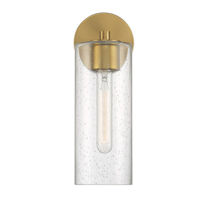 Savoy House Ricci 13.5in 1-Light Wall Sconce | Modern Warm Brass and Clear Seeded Glass | Bedroom & Hallway | 5 x 7 x 13.5 in | Model L9-2460-1-322