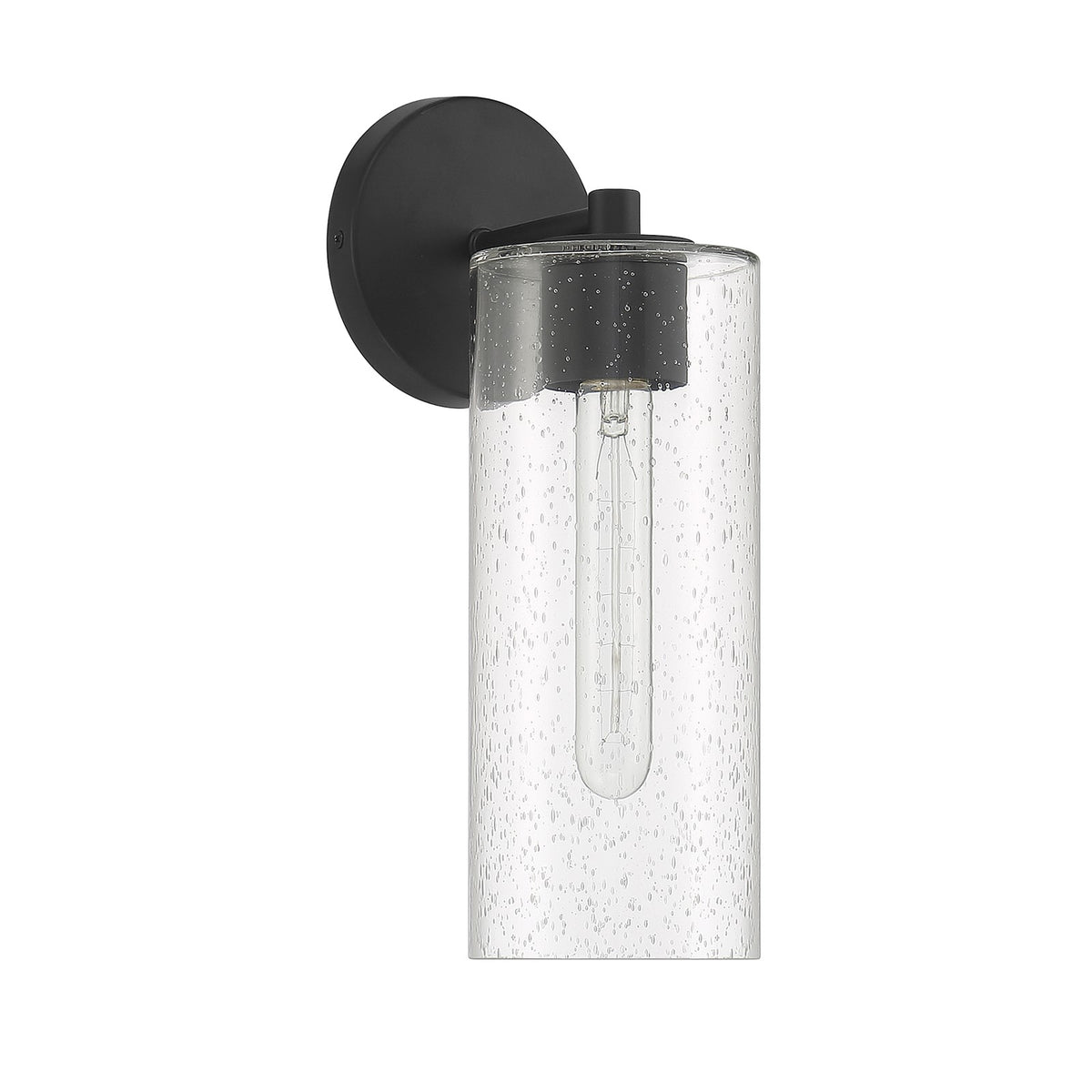 Savoy House Ricci 13.5in 1-Light Wall Sconce | Modern Matte Black and Clear Seeded Glass | Bedroom & Hallway | 5 x 7 x 13.5 in | Model L9-2460-1-89