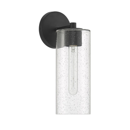 Savoy House Ricci 13.5in 1-Light Wall Sconce | Modern Matte Black and Clear Seeded Glass | Bedroom & Hallway | 5 x 7 x 13.5 in | Model L9-2460-1-89