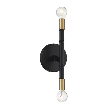 Savoy House Rossi 12in 2-Light Wall Sconce | Matte Black and Warm Brass Metal | Bedroom & Hallway Accent Light | Model L9-5612-2-143