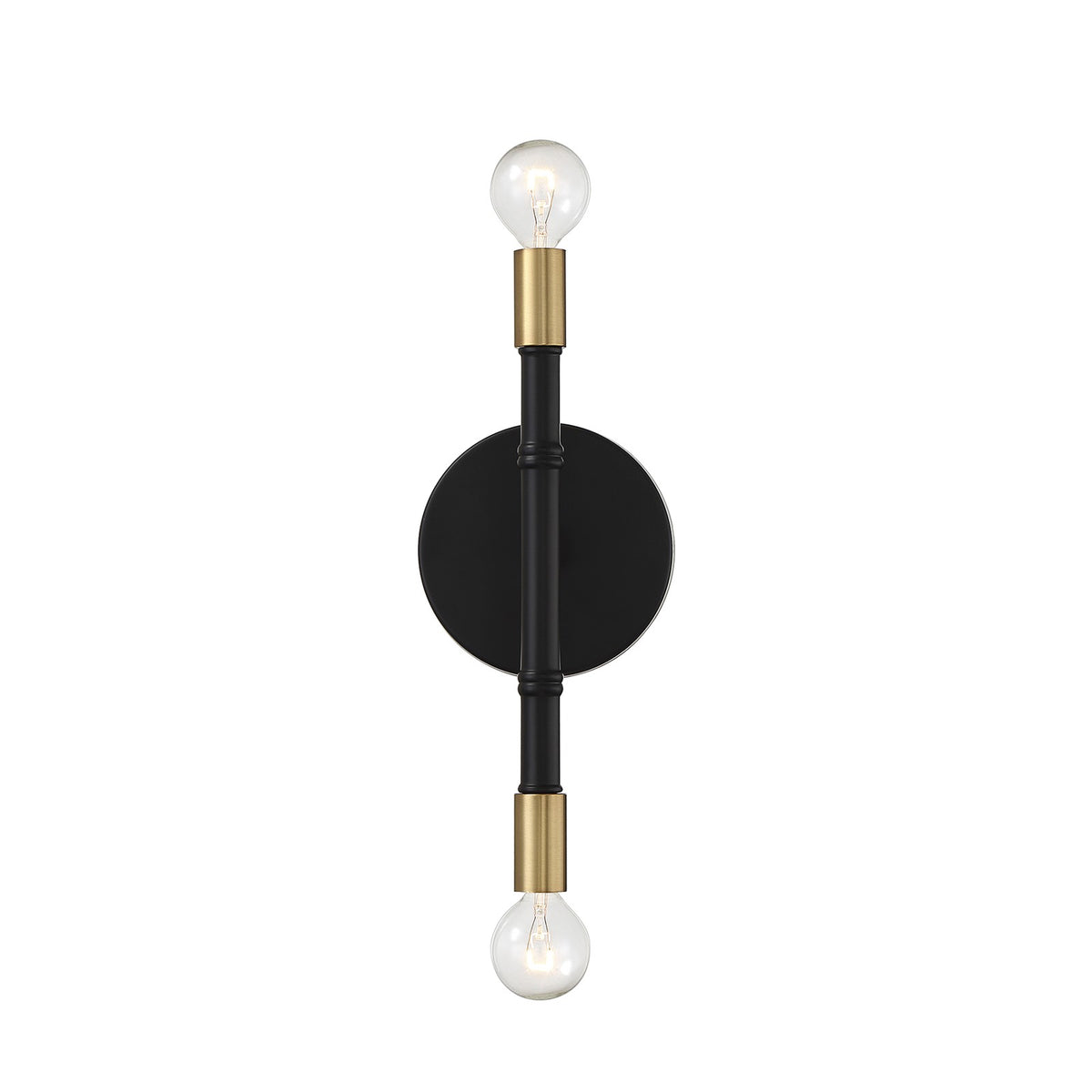 Savoy House Rossi 12in 2-Light Wall Sconce | Matte Black and Warm Brass Metal | Bedroom & Hallway Accent Light | Model L9-5612-2-143