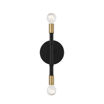 Savoy House Rossi 12in 2-Light Wall Sconce | Matte Black and Warm Brass Metal | Bedroom & Hallway Accent Light | Model L9-5612-2-143