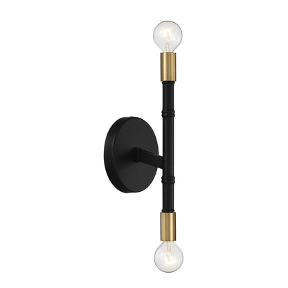 Savoy House Rossi 12in 2-Light Wall Sconce | Matte Black and Warm Brass Metal | Bedroom & Hallway Accent Light | Model L9-5612-2-143