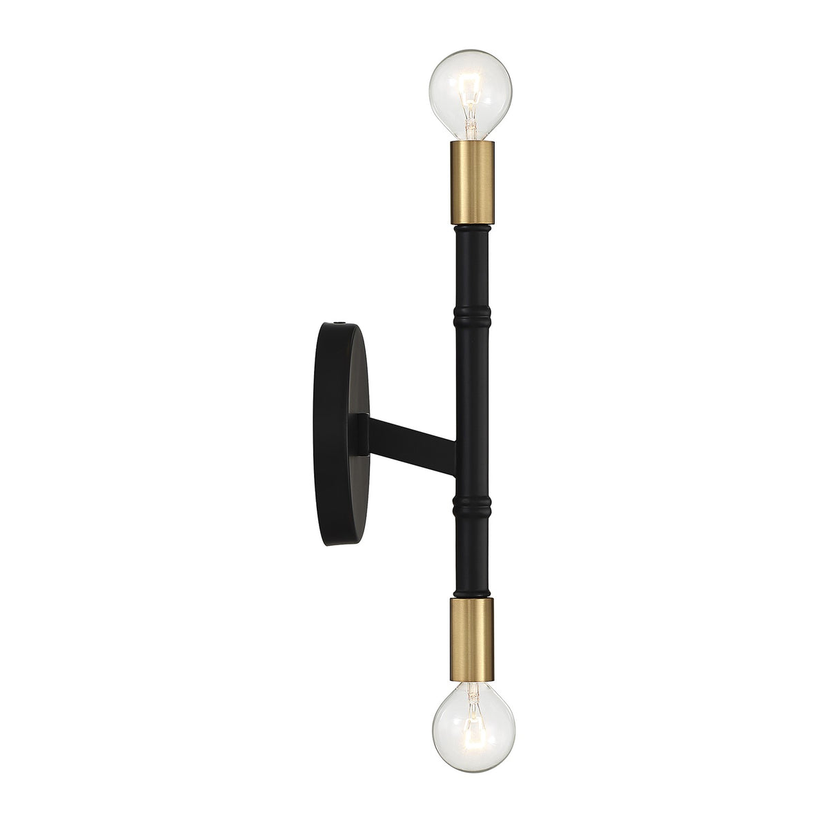 Savoy House Rossi 12in 2-Light Wall Sconce | Matte Black and Warm Brass Metal | Bedroom & Hallway Accent Light | Model L9-5612-2-143