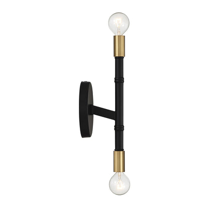 Savoy House Rossi 12in 2-Light Wall Sconce | Matte Black and Warm Brass Metal | Bedroom & Hallway Accent Light | Model L9-5612-2-143
