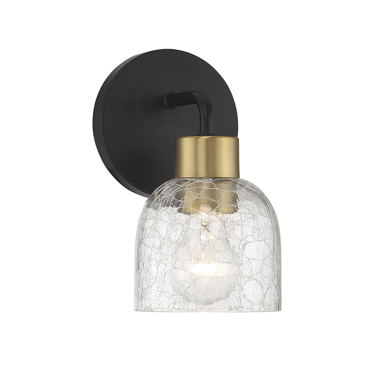 Savoy House Flagler 5in 1-Light Wall Sconce | Modern Matte Black and Warm Brass Crackled Glass | Bedroom & Bathroom Vanity | Model L9-5900-1-143