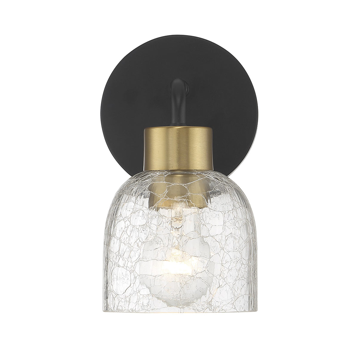 Savoy House Flagler 5in 1-Light Wall Sconce | Modern Matte Black and Warm Brass Crackled Glass | Bedroom & Bathroom Vanity | Model L9-5900-1-143