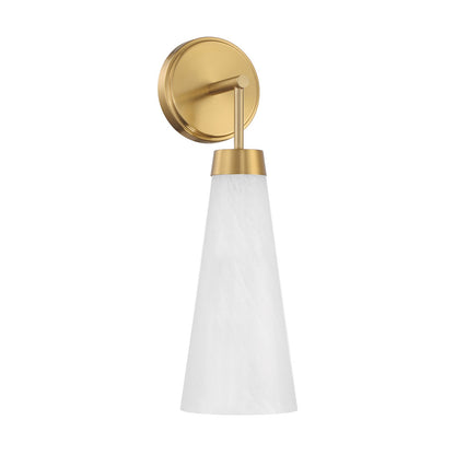Savoy House Brevard 1-Light Wall Sconce | Vintage Warm Brass and White Strie Glass | Bedroom & Hallway Accent Light | Model L9-6085-1-322
