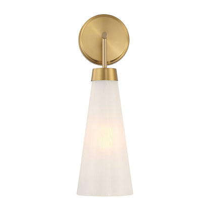 Savoy House Brevard 1-Light Wall Sconce | Vintage Warm Brass and White Strie Glass | Bedroom & Hallway Accent Light | Model L9-6085-1-322