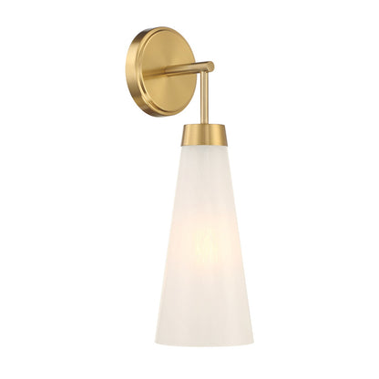 Savoy House Brevard 1-Light Wall Sconce | Vintage Warm Brass and White Strie Glass | Bedroom & Hallway Accent Light | Model L9-6085-1-322