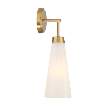 Savoy House Brevard 1-Light Wall Sconce | Vintage Warm Brass and White Strie Glass | Bedroom & Hallway Accent Light | Model L9-6085-1-322