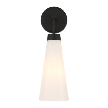Savoy House Brevard 1-Light Wall Sconce | Vintage Matte Black and White Strie Glass | Bedroom & Hallway Accent Light | Model L9-6085-1-89