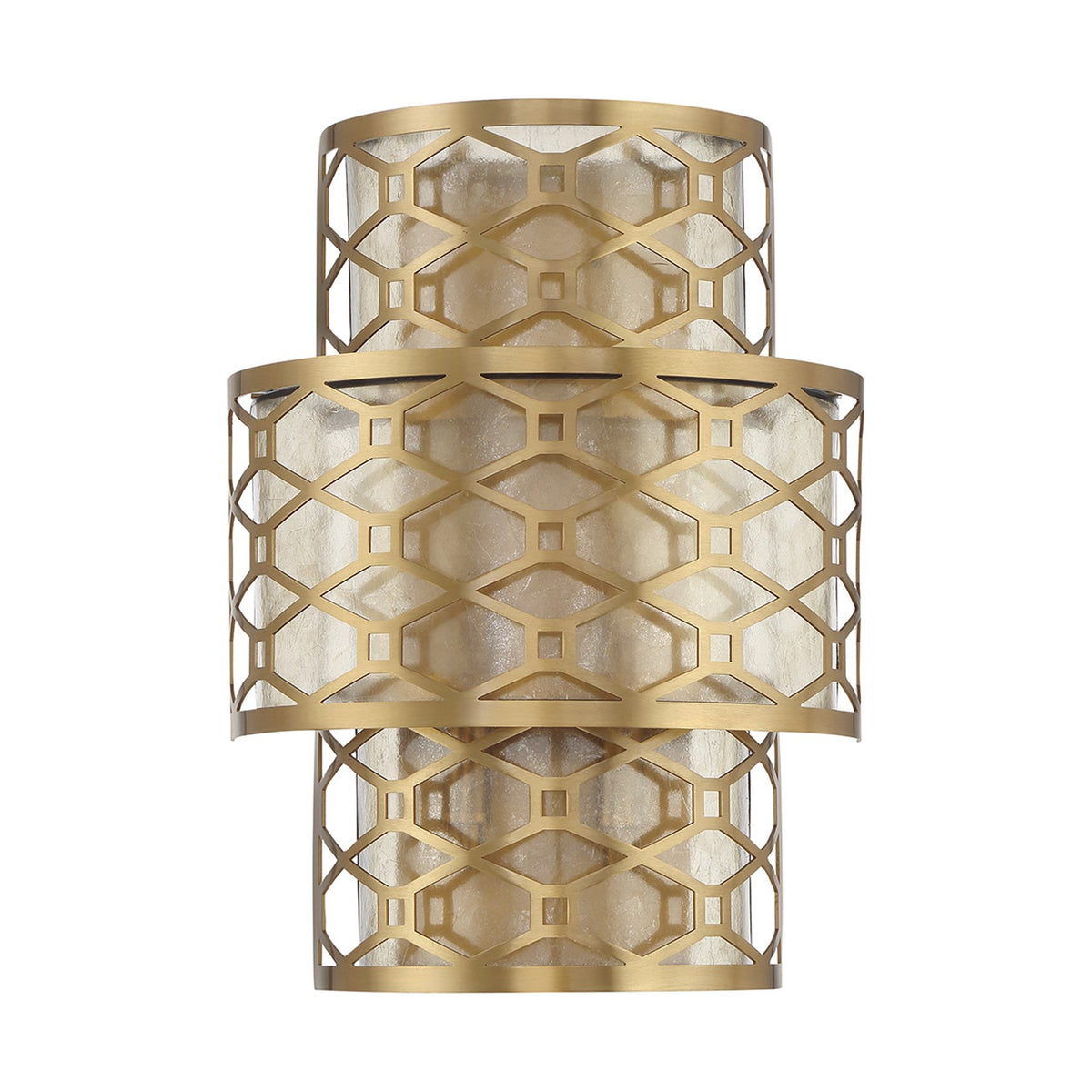 Savoy House Mannheim 2-Light Wall Sconce | Modern Warm Brass and Textured Mica | Bedroom & Bathroom Accent Light | Model L9-6102-2-322