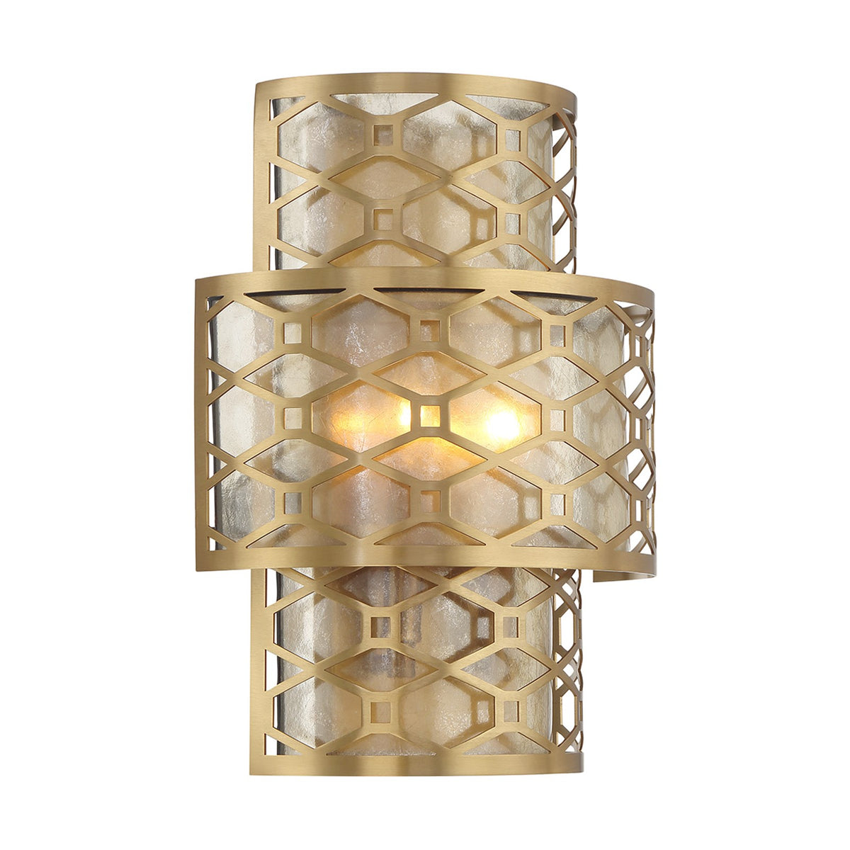 Savoy House Mannheim 2-Light Wall Sconce | Modern Warm Brass and Textured Mica | Bedroom & Bathroom Accent Light | Model L9-6102-2-322