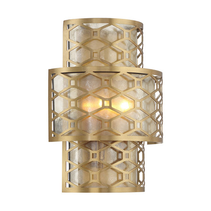 Savoy House Mannheim 2-Light Wall Sconce | Modern Warm Brass and Textured Mica | Bedroom & Bathroom Accent Light | Model L9-6102-2-322